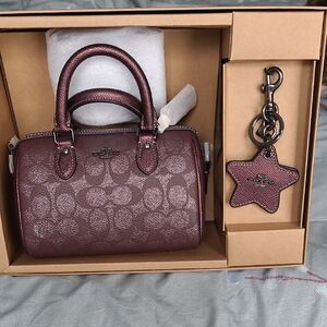 Coach Boxed MINI Rowan Cross Body Bag With Mirrored Star Charm Signature Canvas